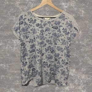LUCKY BRAND | Mini Denim Floral Gray Blue Short Sleeve Roll Tab Pajama Shirt L